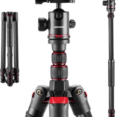 NEEWER Upgraded 80.7″ Carbon Fiber Camera Tripod Monopod with Telescopic 2 Section Center Axes, 360° Panorama Ballhead, 1/4″ Arca Type QR Plate, Travel Tripod with ø28mm Column, Max Load 26.5lb, N55CR  Electronics