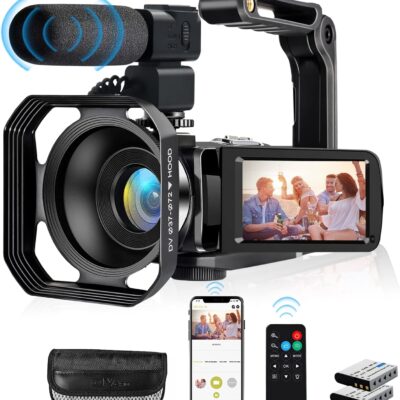 lovpo 4K Video Camera, Camcorder 48MP Ultra HD WiFi Vlogging Camera for YouTube 18X Zoom 3.0″ Touch Screen Digital Camera with Microphone, Stabilizer, Lens Hood, Remote, 2 Batteries  Electronics