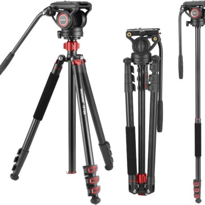 NEEWER 72″ Fluid Head Video Tripod Monopod, Aluminum Alloy QR Plate Compatible with DJI RS Gimbal Manfrotto, 360° Pan & +90°/-70° Tilt for DSLR Camera Camcorder, Max Load 17.6lb/8kg, TP72A  Electronics