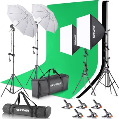 NEEWER Photography Lighting kit with Backdrops, 8.5x10ft Backdrop Stands, UL Certified 5700K 800W Equivalent 24W LED Umbrella Softbox Continuous Lighting, Photo Studio Equipment for Photo Video Shoot  Electronics