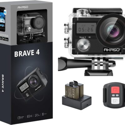 AKASO Brave 4 4K30fps 20MP WiFi Action Camera Ultra Hd with EIS 131ft Waterproof Camera Remote Control 5xZoom Underwater Camcorder with 2 Batteries and Helmet Accessories Kit  Electronics