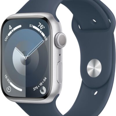 Apple Watch Series 9 [GPS 45mm] Smartwatch with Storm Blue Aluminum Case with Silver Sport Band M/L. Fitness Tracker, Blood Oxygen & ECG Apps, Always-On Retina Display  Cell Phones & Accessories
