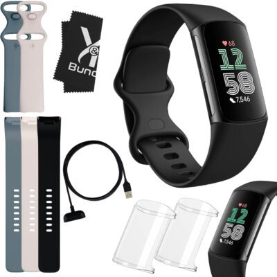Fitbit Charge 6 Bundle – Fitbit Fitness Tracker Health Watch with 2 Screen Protectors.