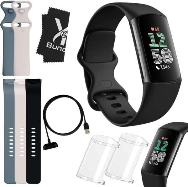 Fitbit Charge 6 Bundle - Fitbit Fitness Tracker Health Watch with 2 Screen Protectors.