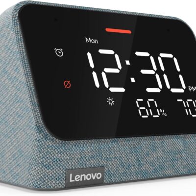 Lenovo Smart Clock Essential with Alexa Built-in – Digital LED with Auto-Adjust Brightness – Alarm Clock with Speaker and Mic – Compatible Docking – Misty Blue  Electronics