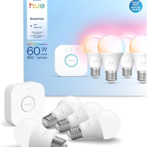 Philips Hue White & Color Ambiance Starter Kit – 3 Bulbs + Bridge, E26